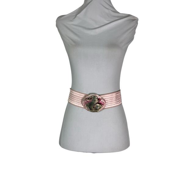 Vintage 1980s Charmant Belts Pink Flamingo Gold Buckle Elastic Belt L - Picture 2 of 6